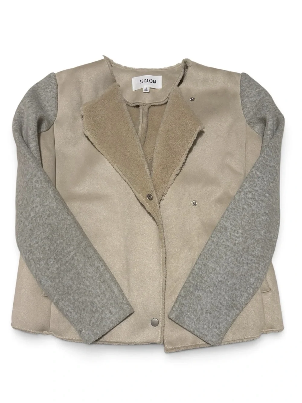 BB Dakota Glenna Mixed Media Faux Suede and Wool Blend Jacket Size Small - Picture 1 of 6